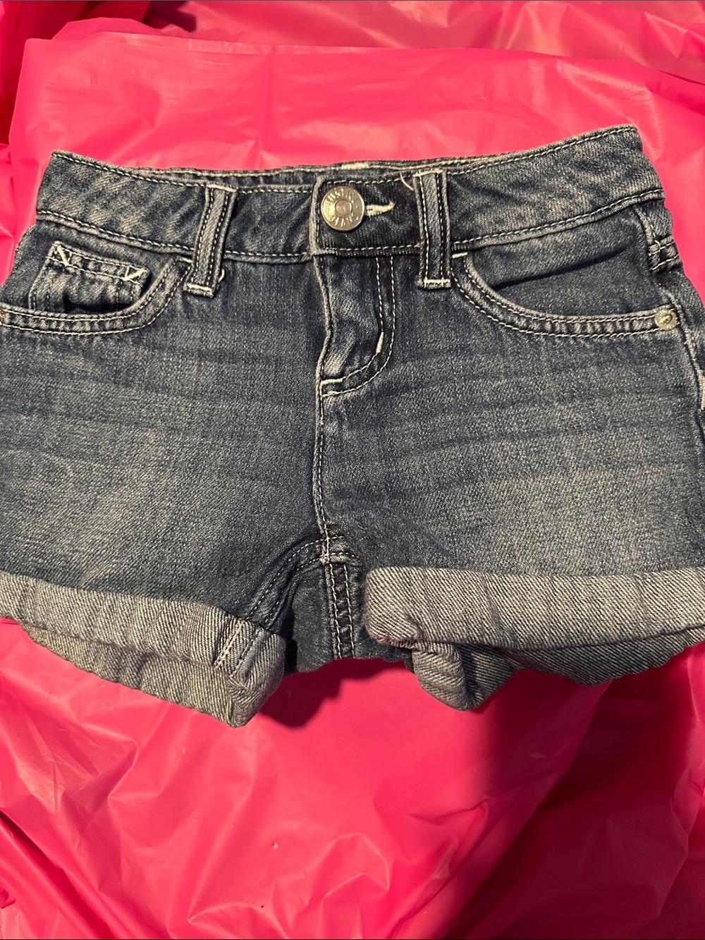 Justice Girls Dark Blue Denim Shorts with Gold Stitching